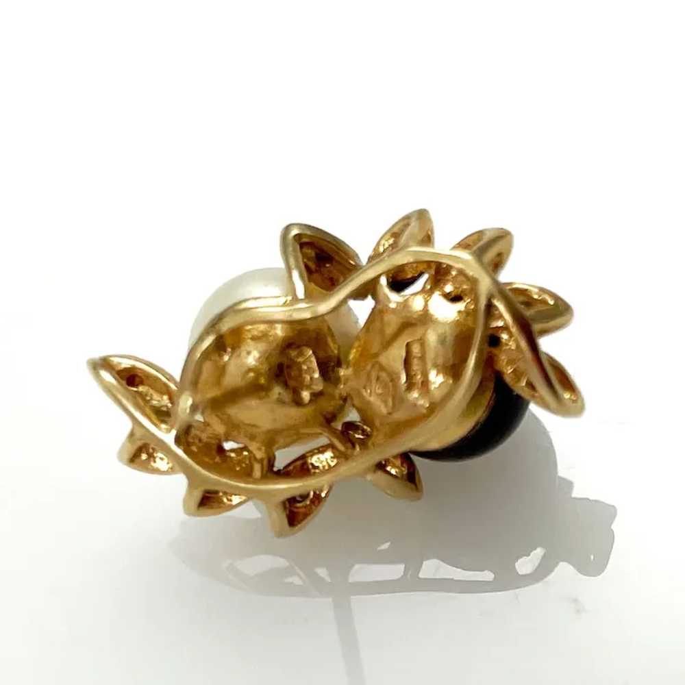 14K Gold Cultured White & Black Pearl Earrings - image 5