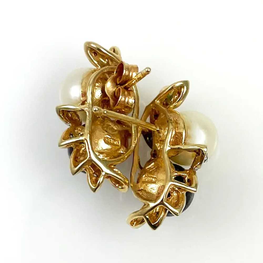 14K Gold Cultured White & Black Pearl Earrings - image 6