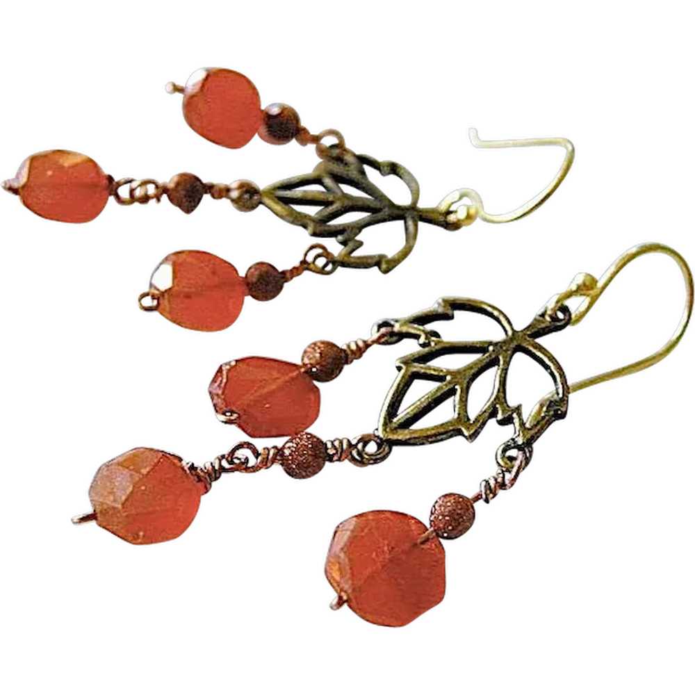 Goldstone Carnelian earrings Camp Sundance 14k go… - image 1