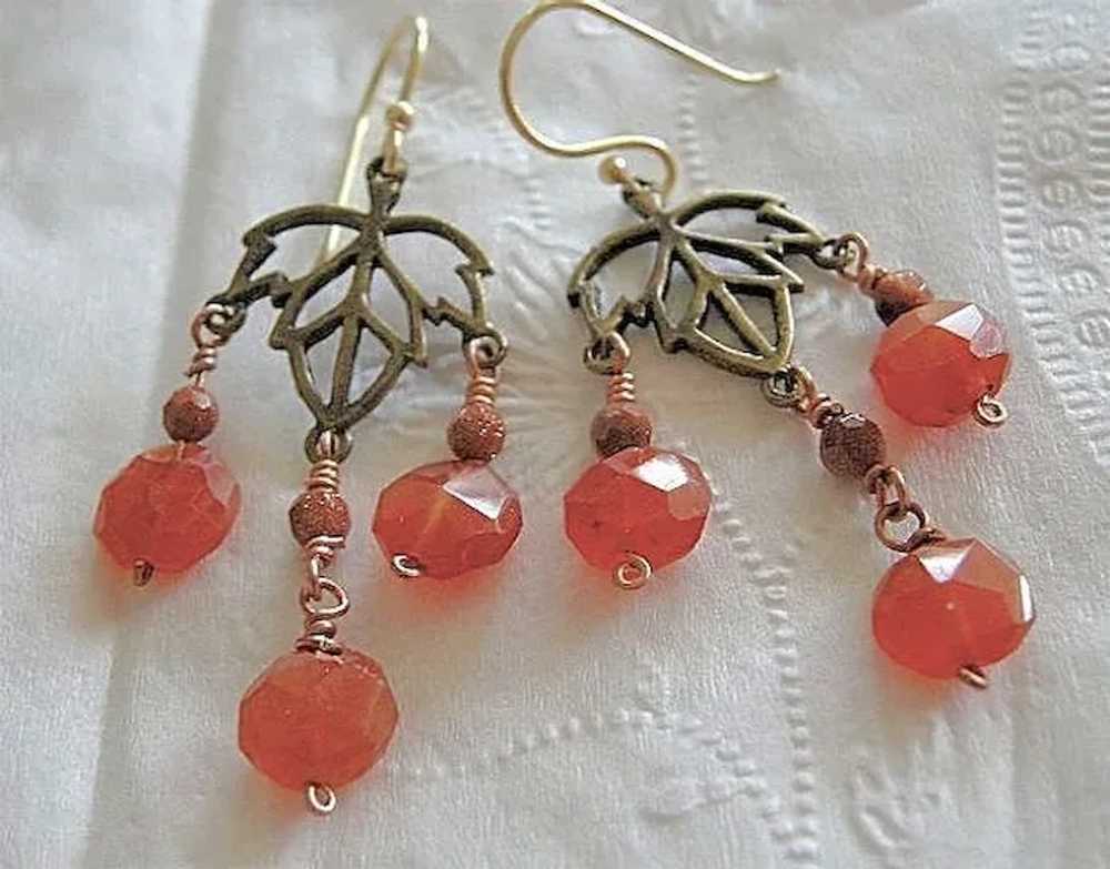 Goldstone Carnelian earrings Camp Sundance 14k go… - image 3