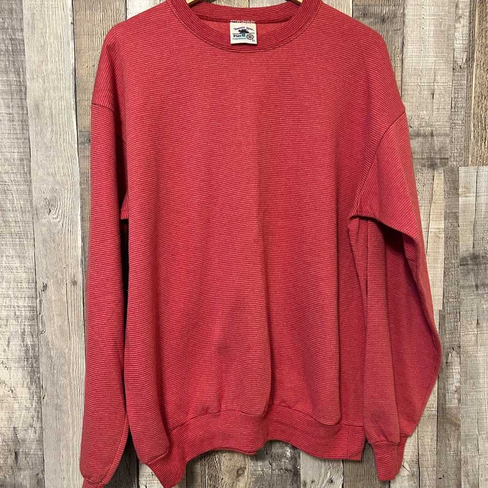 Vintage 1990’s Red White Striped Blank Sweatshirt… - image 1
