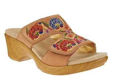 Alegria Embroidered Leather Slip-on Wedge Sandals… - image 1