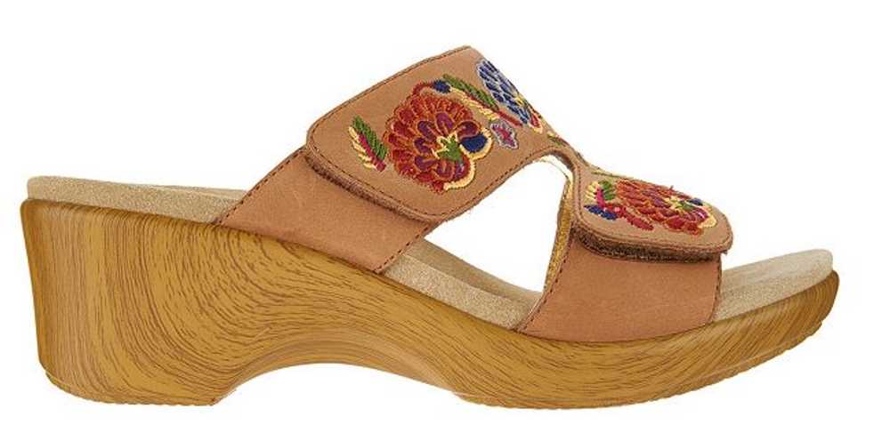 Alegria Embroidered Leather Slip-on Wedge Sandals… - image 2