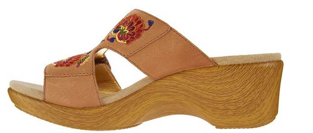 Alegria Embroidered Leather Slip-on Wedge Sandals… - image 3