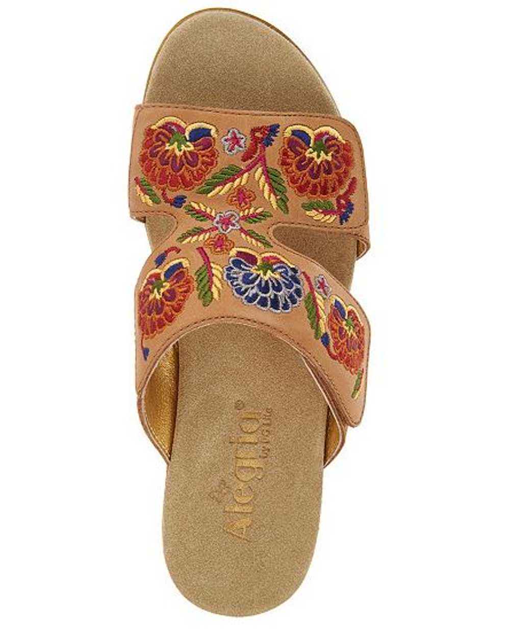 Alegria Embroidered Leather Slip-on Wedge Sandals… - image 4