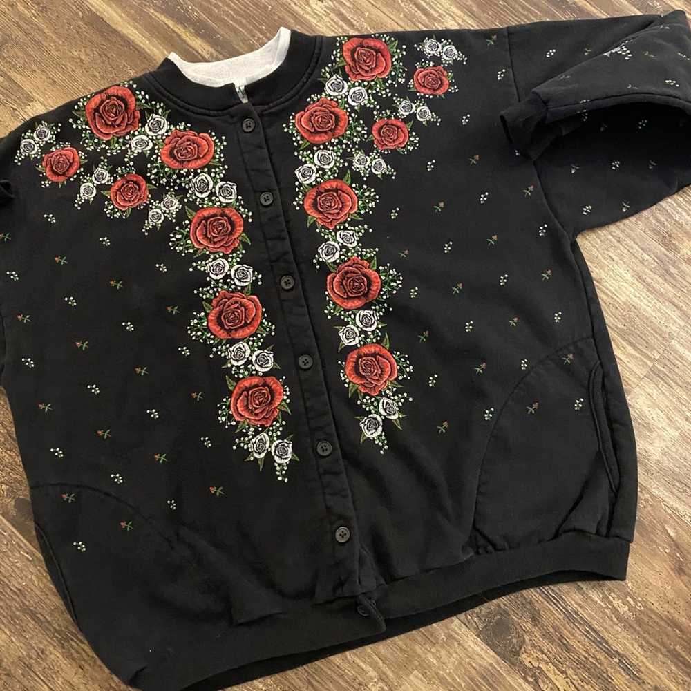 Vintage 1990s All Over Print Rose Button Up Sweat… - image 3
