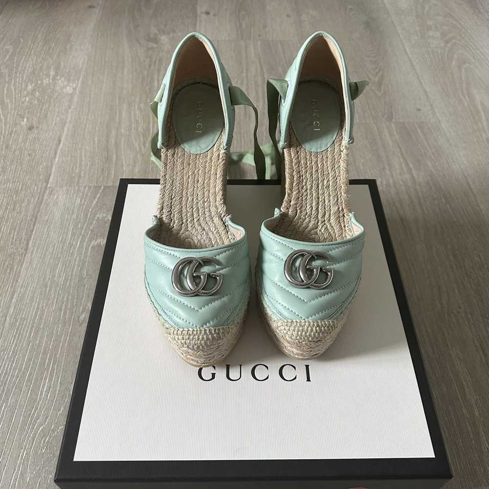 Gucci gucci green leather platform espadrille lac… - image 1