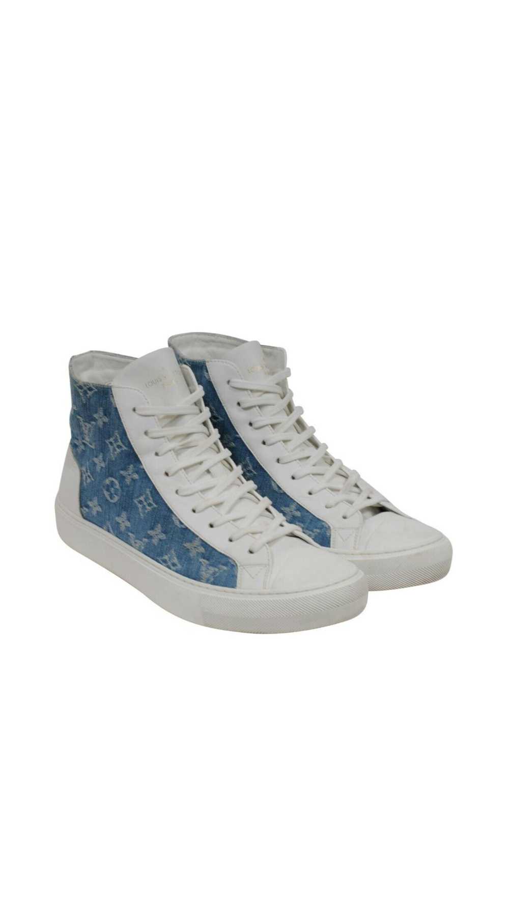 Louis Vuitton White Blue Denim LV Tattoo High Top… - image 1