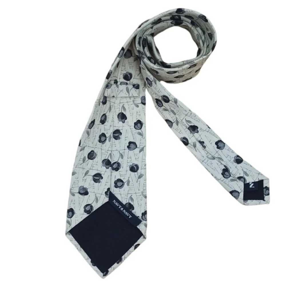 Designer NAVY & NAVY Art Floral Silk Tie ITALY 56… - image 3