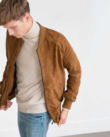 Zara Zara Tan Goat Skin Zip Up Light Jacket - image 1