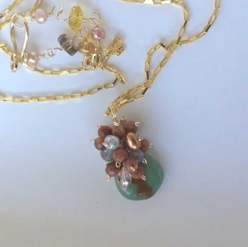 Chrysoprase necklace, Goldstone, cluster necklace… - image 7