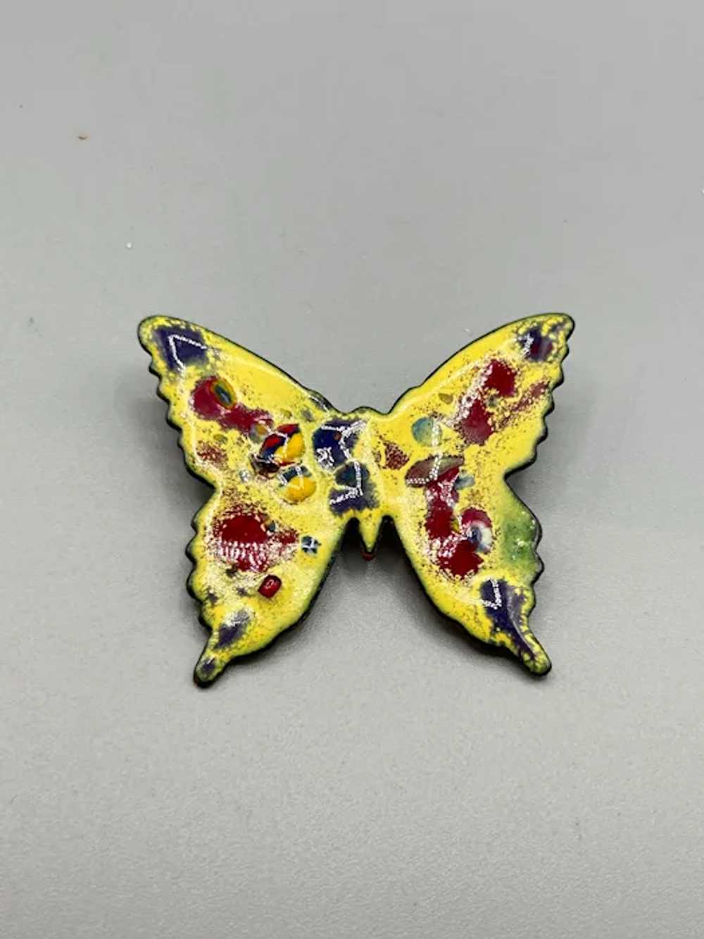 Vintage 70s Butterfly Brooch Enamel Over Copper H… - image 3