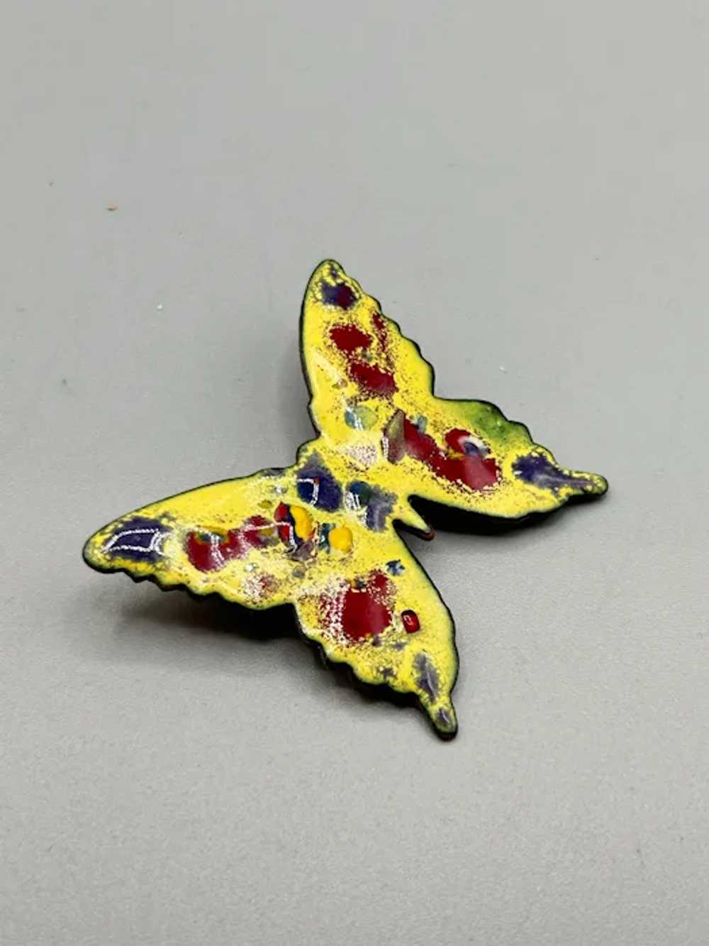 Vintage 70s Butterfly Brooch Enamel Over Copper H… - image 4