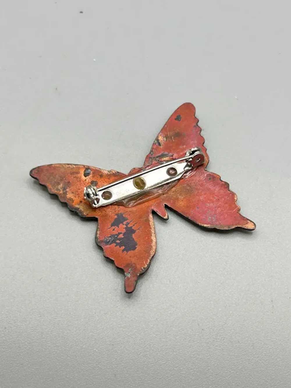 Vintage 70s Butterfly Brooch Enamel Over Copper H… - image 5