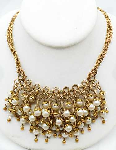 Simulated Pearl Dangles Gold Chains Necklace