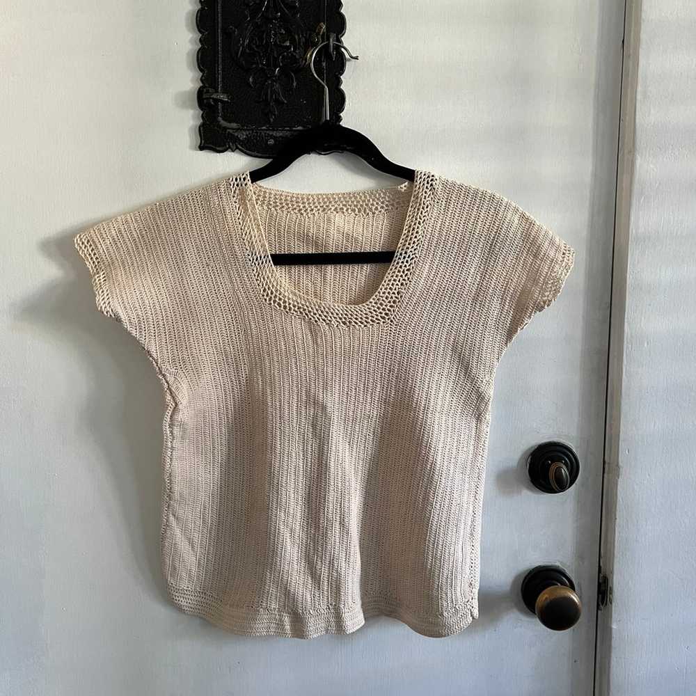 Vintage Handmade Crochet Knit Squareneck Top - image 1