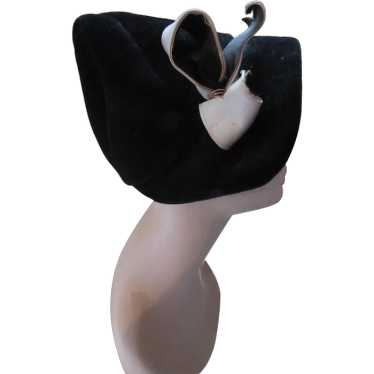 SALE Fanciful Hat Cone Shape Black Velour Vinyl B… - image 1