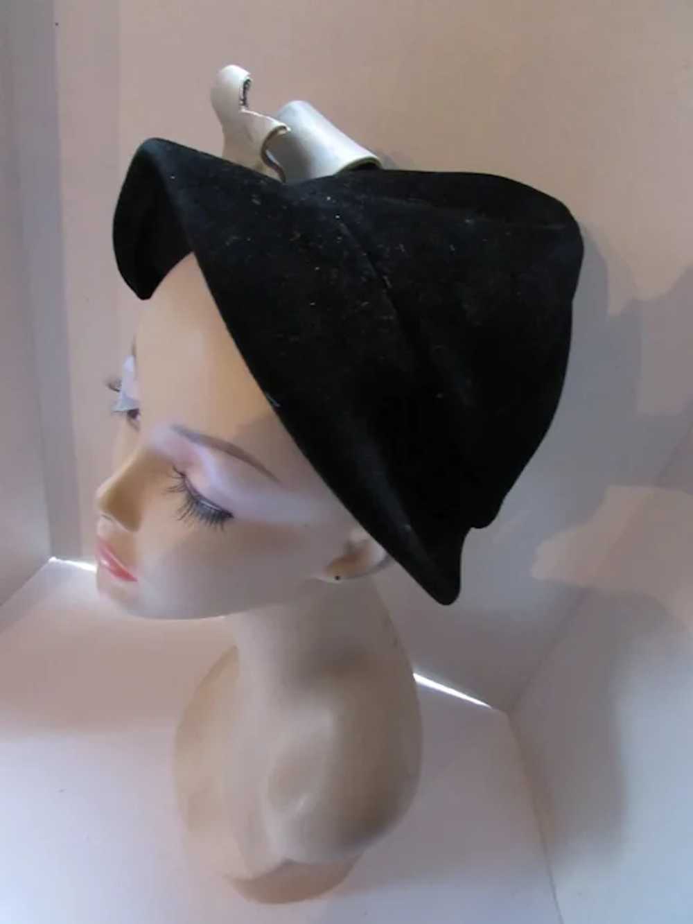 SALE Fanciful Hat Cone Shape Black Velour Vinyl B… - image 3