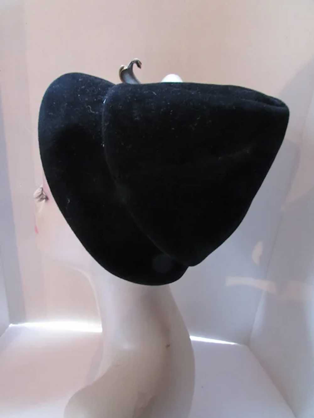 SALE Fanciful Hat Cone Shape Black Velour Vinyl B… - image 5