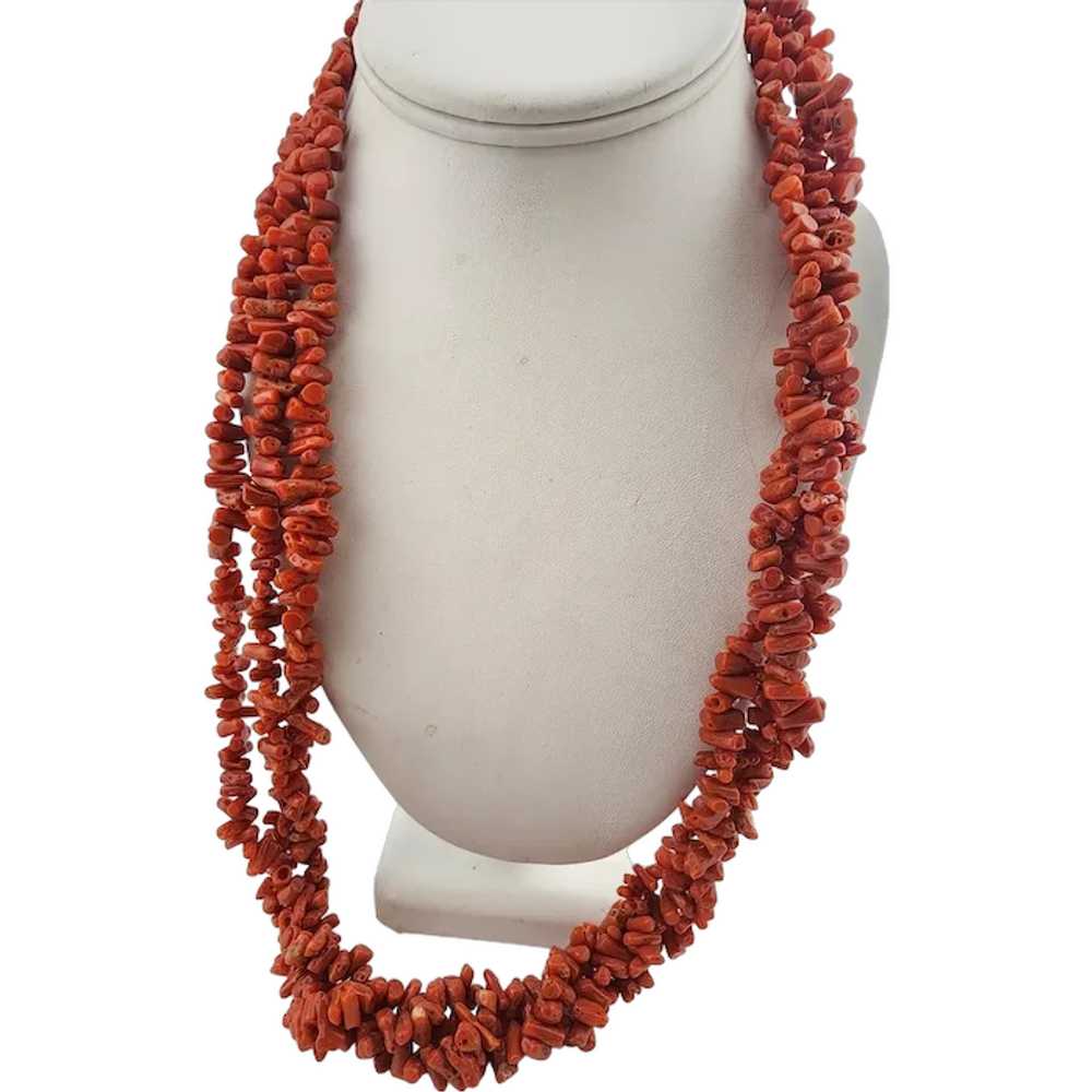 Vintage Branch Coral Triple Strand with 800 Silve… - image 1