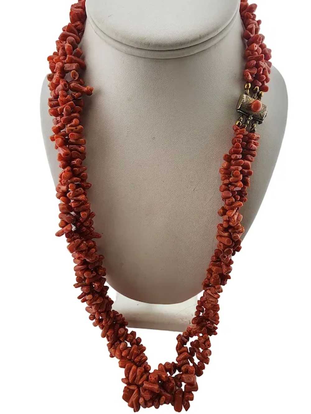 Vintage Branch Coral Triple Strand with 800 Silve… - image 2