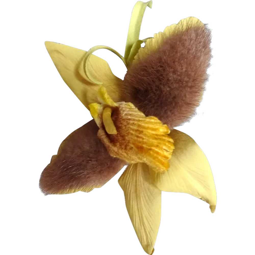 UNIQUE 1950s-60s Mink Fur Orchid Flower Corsage, … - image 1