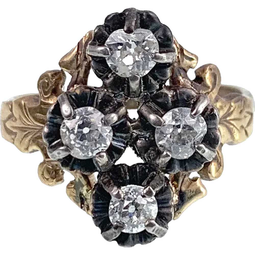 Antique 18K, 14K, Silver & Diamond Quatrefoil Con… - image 1