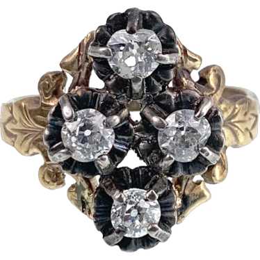 Antique 18K, 14K, Silver & Diamond Quatrefoil Conv