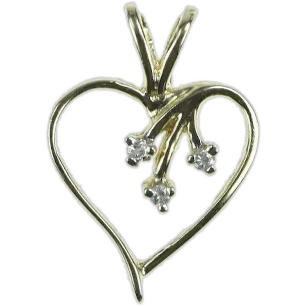14K Diamond Heart Love Symbol Vintage Pendant Yel… - image 1