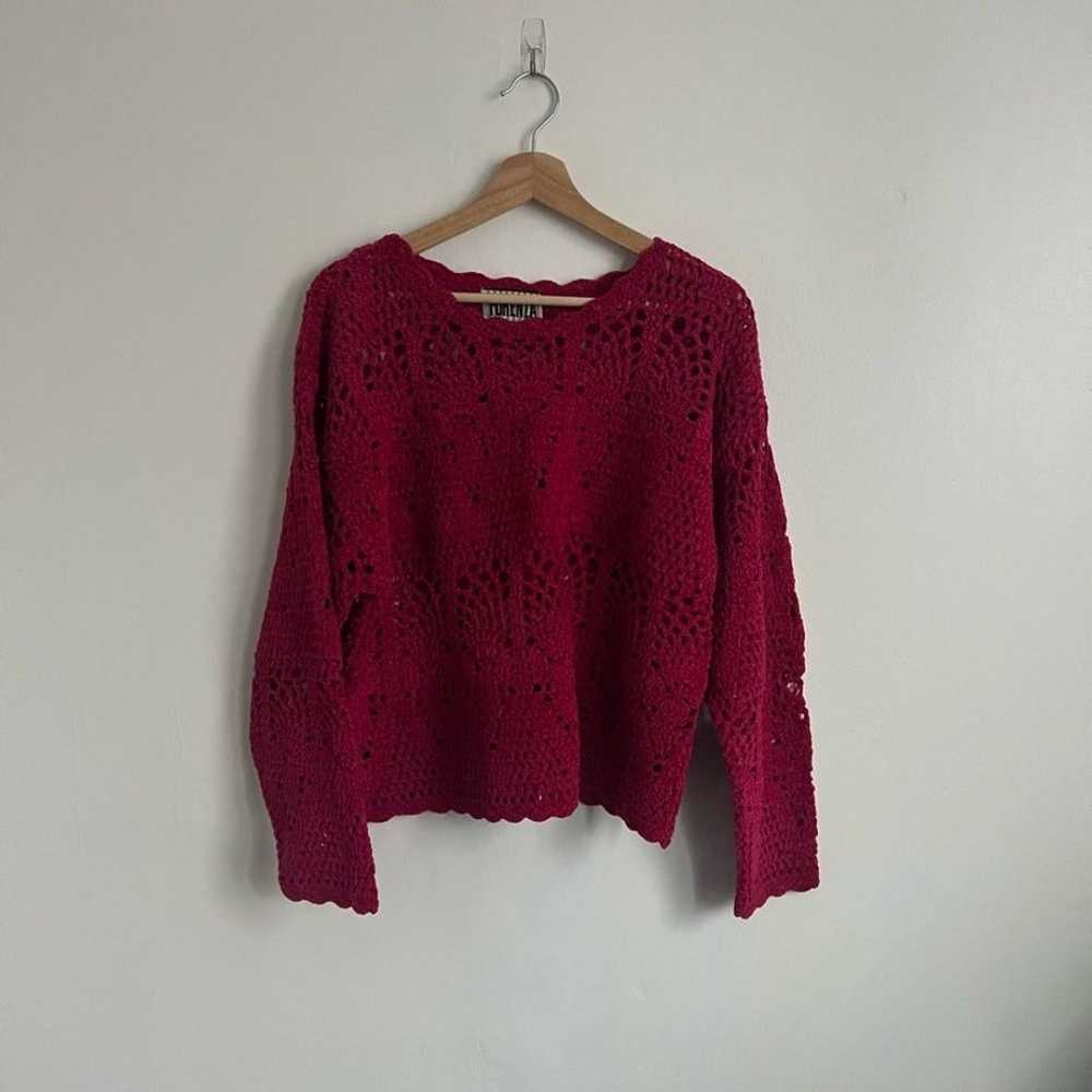 Vintage Forenza Hot Pink Crochet Long Sleeve Swea… - image 1