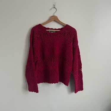 Vintage Forenza Hot Pink Crochet Long Sleeve Sweat