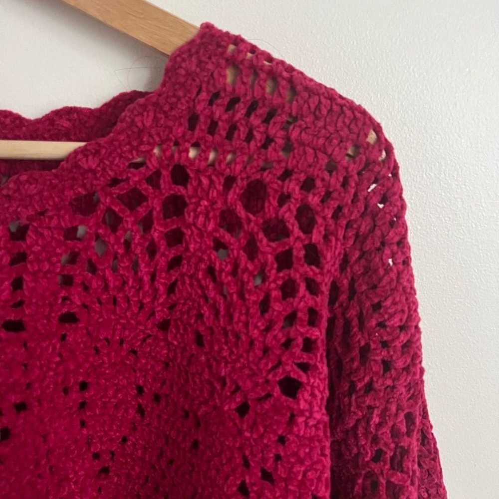 Vintage Forenza Hot Pink Crochet Long Sleeve Swea… - image 2