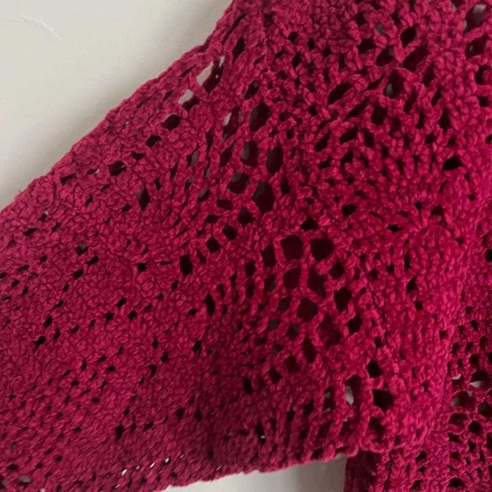 Vintage Forenza Hot Pink Crochet Long Sleeve Swea… - image 3