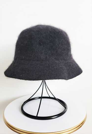 Vintage Wool Angora Bucket Hat, Black Fluffy Bucke