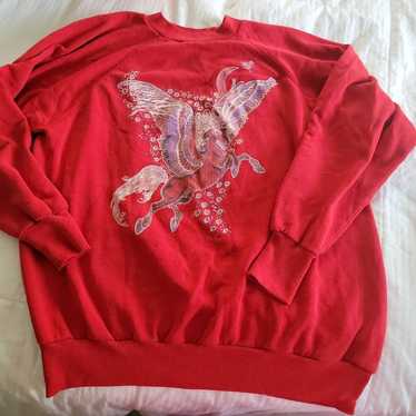 Red Vintage 1980s Pegasus unicorn sweatshirt