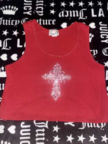 Other Red Rhinestone Studded Cross Tank Top
