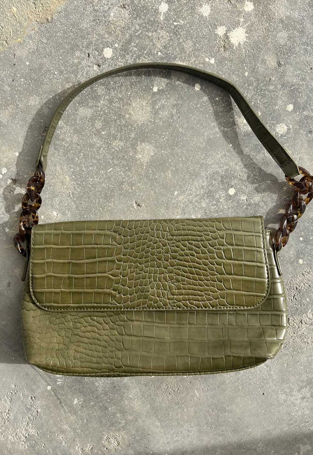 Vintage 00s Crocodile Effect Faux Leather Baguett… - image 3