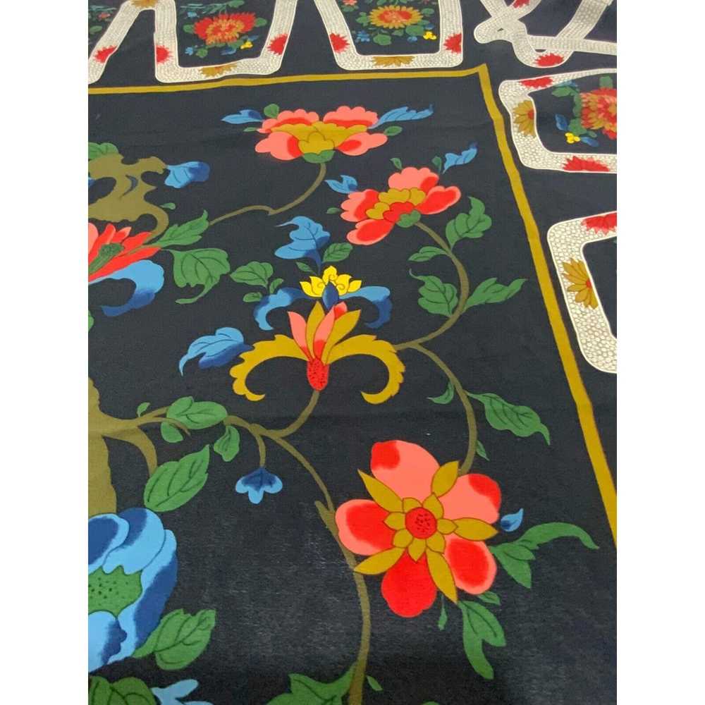 Designer BEAUTIFUL Blue Flower Print Scarf Silk 3… - image 3
