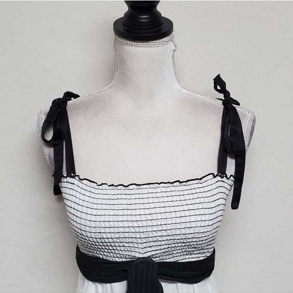 Vintage BEBE Black Silk White Linen Smocked Tie S… - image 3
