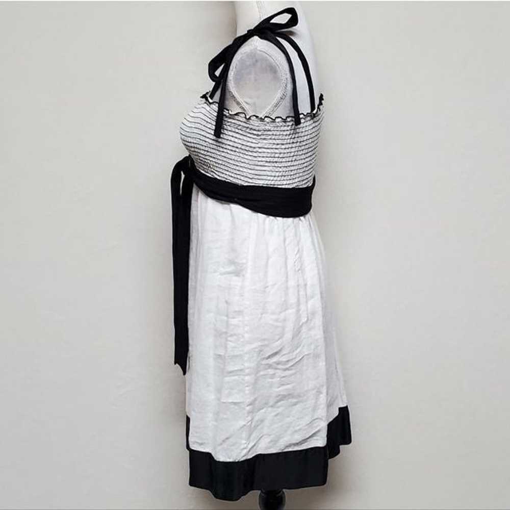 Vintage BEBE Black Silk White Linen Smocked Tie S… - image 6