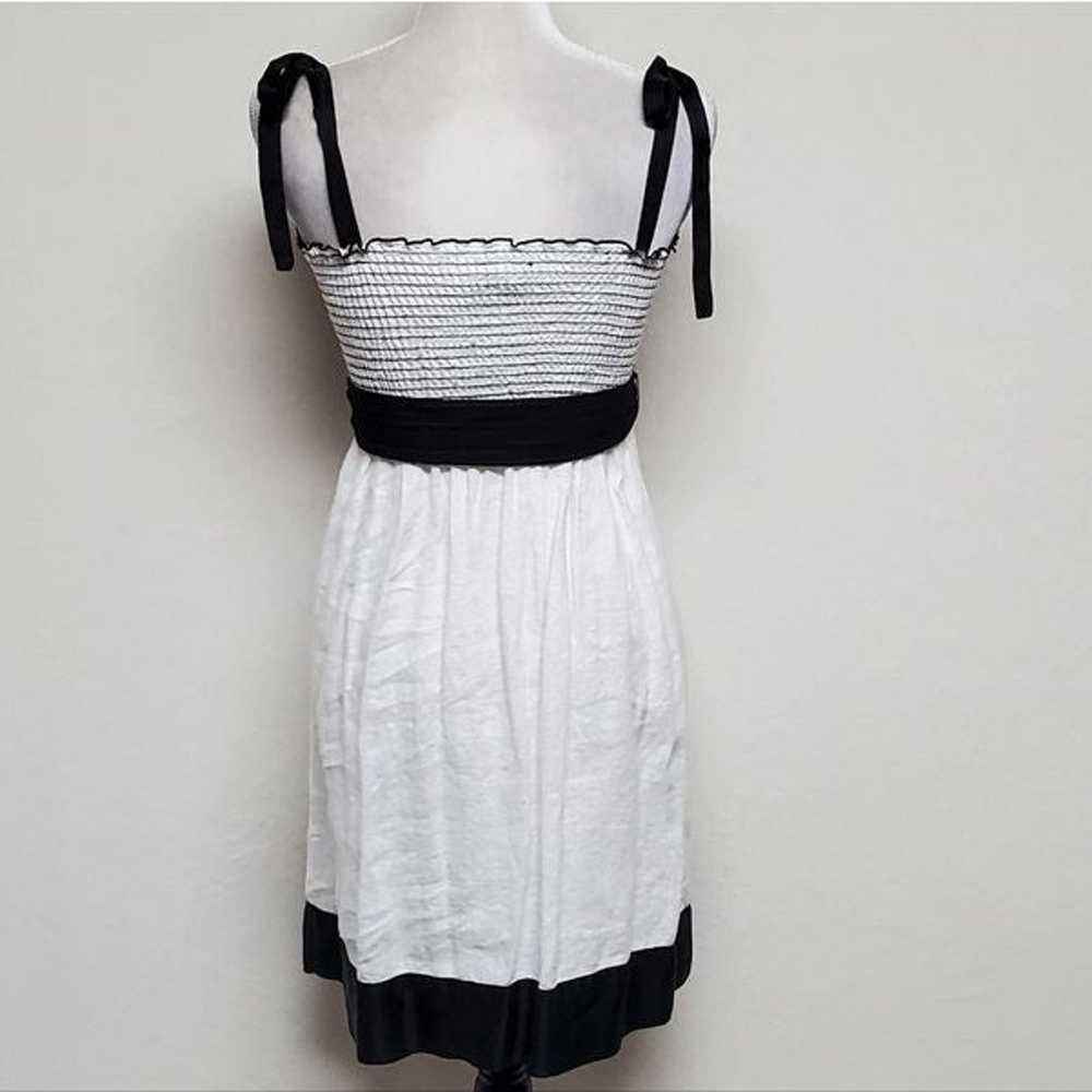 Vintage BEBE Black Silk White Linen Smocked Tie S… - image 8