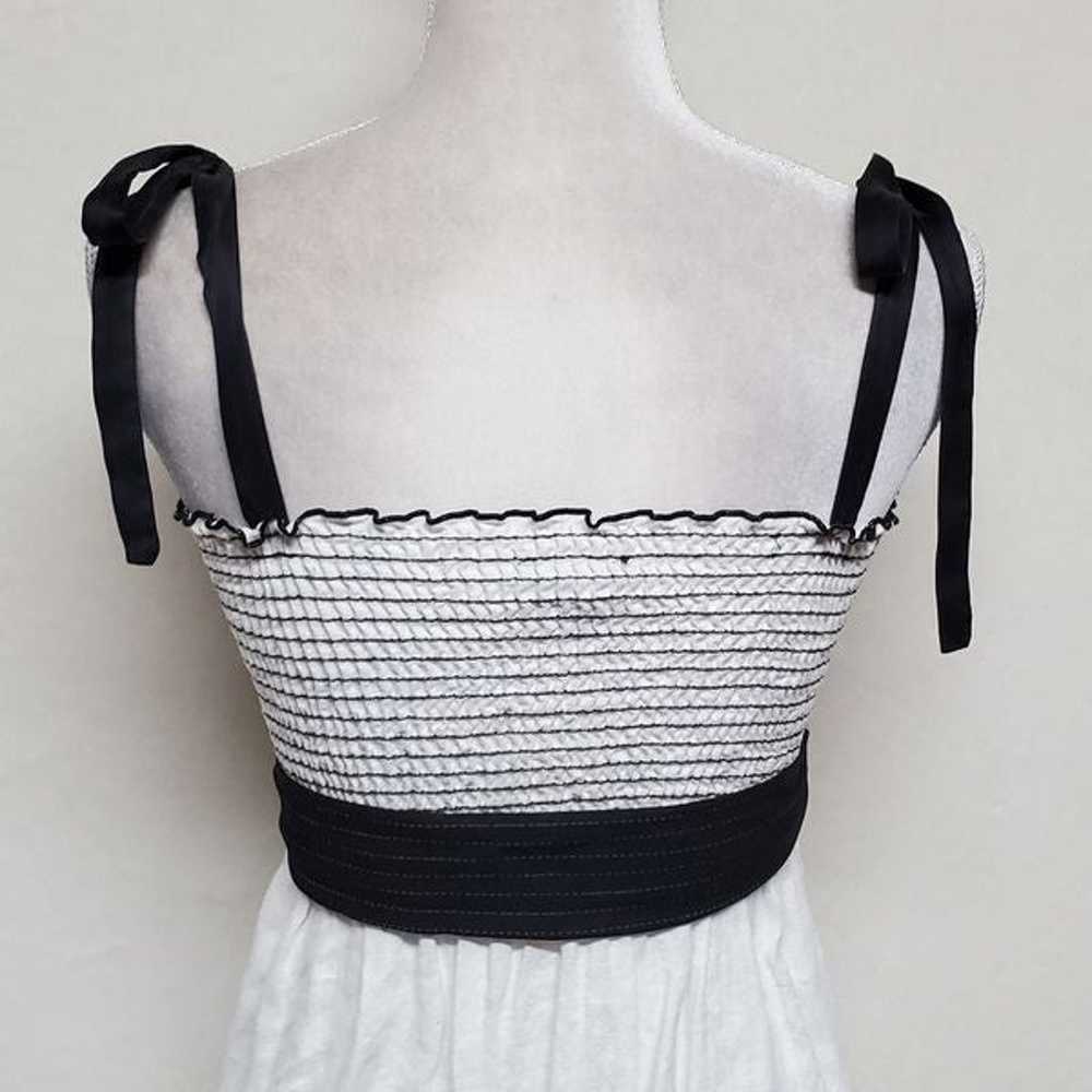 Vintage BEBE Black Silk White Linen Smocked Tie S… - image 9