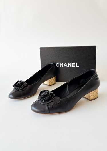 Vintage Chanel Camelia Cap Toe Quilted Heel Pumps