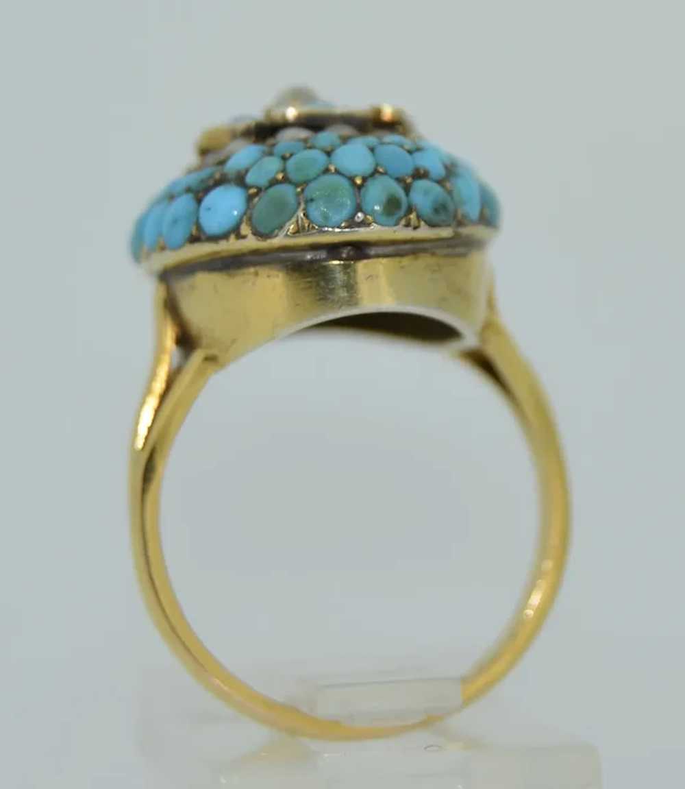 Unusual Victorian Pave Turquoise & Pearl Flower R… - image 10