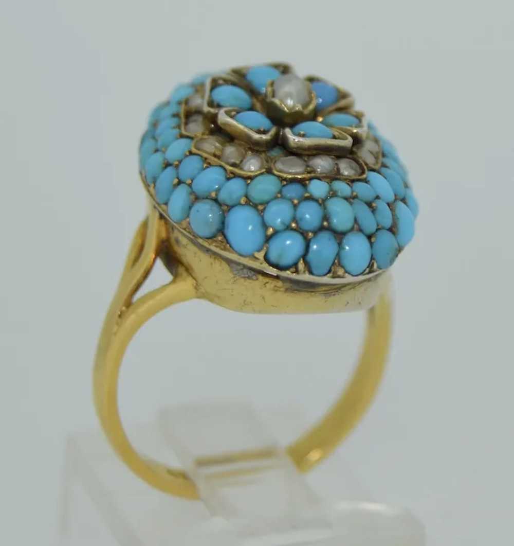 Unusual Victorian Pave Turquoise & Pearl Flower R… - image 12