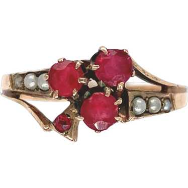 10K Victorian Ruby/Paste Clover Ring