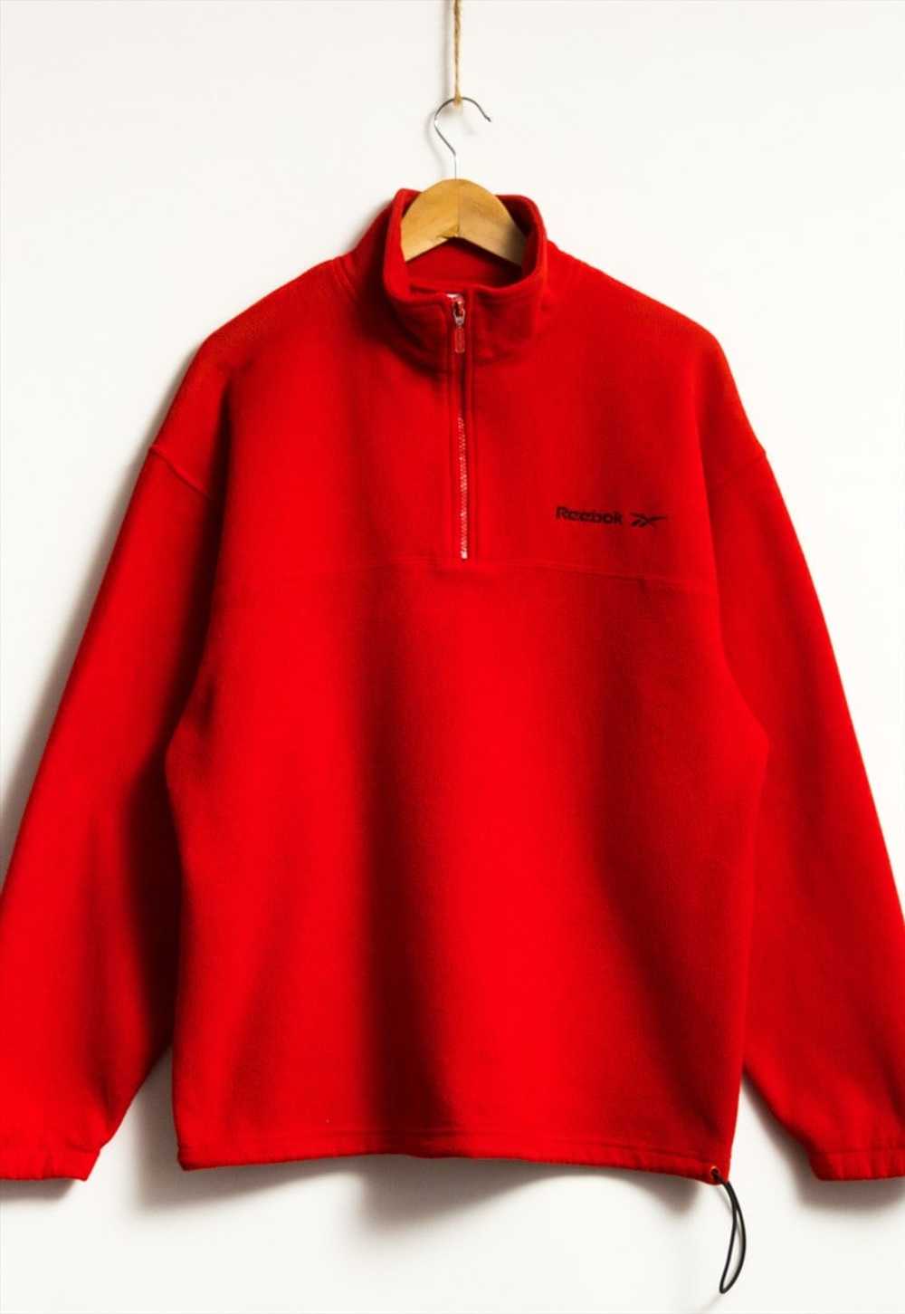 90s Vintage Reebok 1/4 Zip Unisex Red Fleece Jump… - image 1