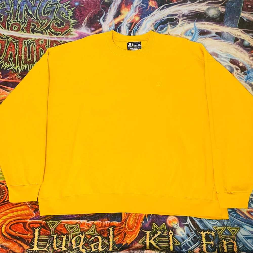 Vintage Starter Sweater Mens Large Yellow Crew Ne… - image 1