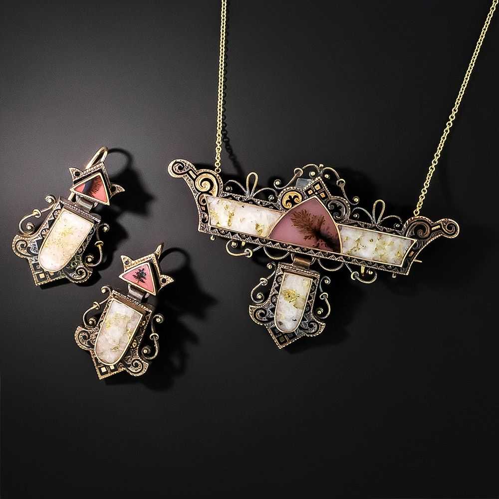 Victorian Gold-in-Quartz Earrings and Matching Ne… - image 1