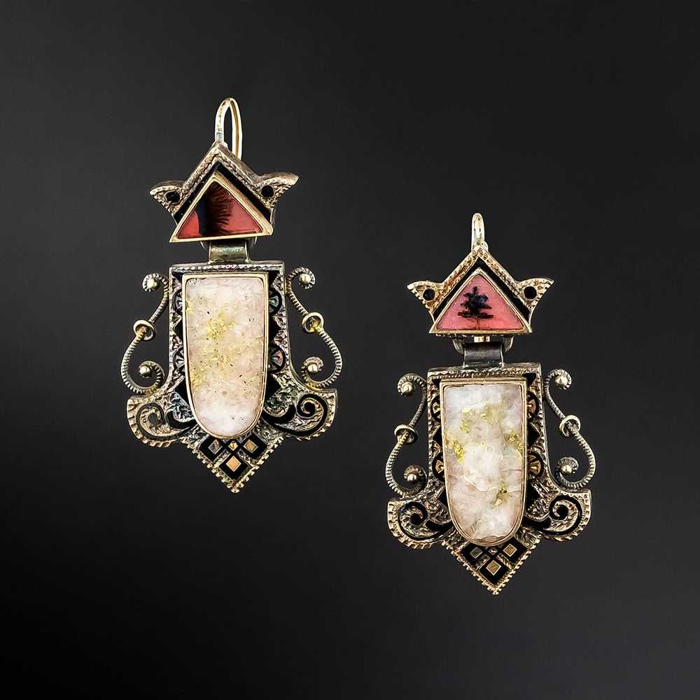 Victorian Gold-in-Quartz Earrings and Matching Ne… - image 4